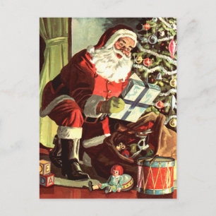 Vintage Christmas, Retro Santa Claus with Presents Postcard