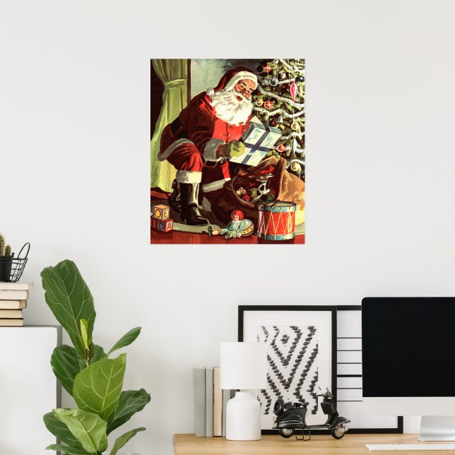 Vintage Christmas, Retro Santa Claus with Presents Poster (Home Office)