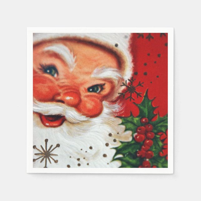 Vintage Christmas retro Santa party napkins (Front)