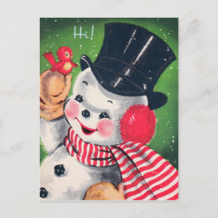 Vintage Christmas retro snowman Holiday postcard