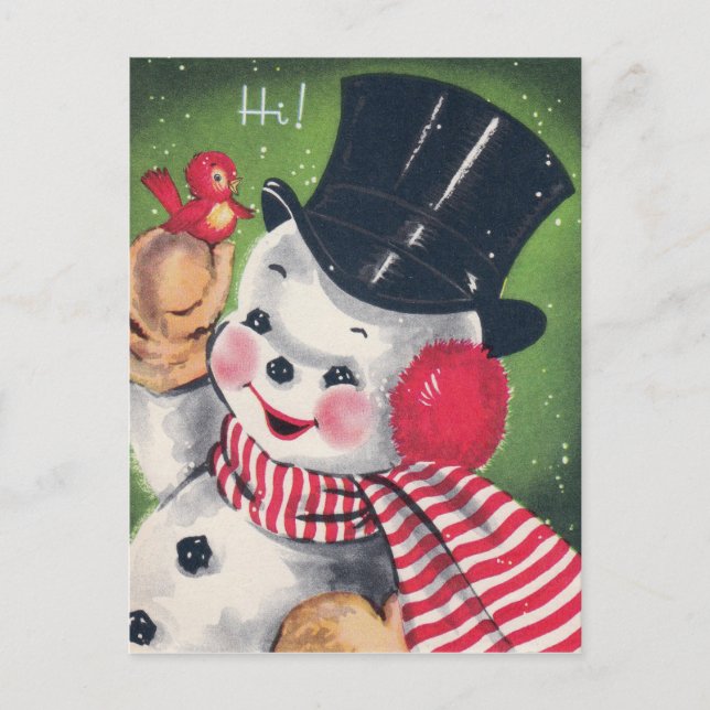 Vintage Christmas retro snowman Holiday postcard (Front)
