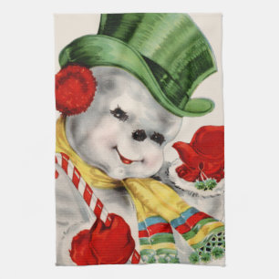 Vintage Christmas retro snowman kitchen towel