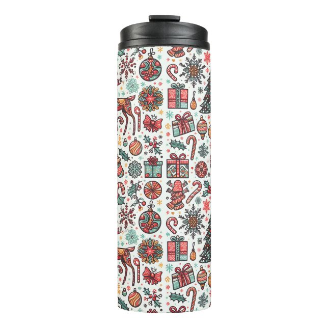Vintage Christmas Retro Tree Gift Thermal Tumbler (Front)