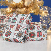 Vintage Christmas Retro Tree Gift Wrapping Paper