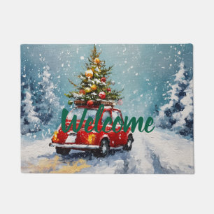 Vintage Christmas Retro Van Doormat