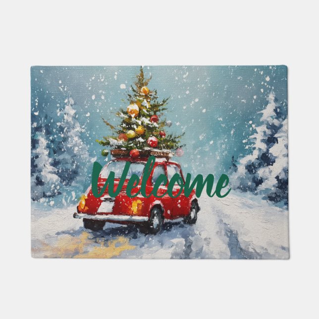 Vintage Christmas Retro Van Doormat (Front)