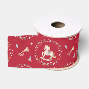 Vintage Christmas Ribbon with Rocking Horse Grosgrain Ribbon