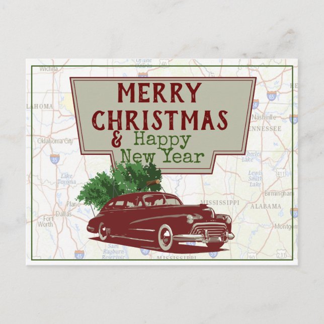 Vintage Christmas Road Trip Postcard (Front)