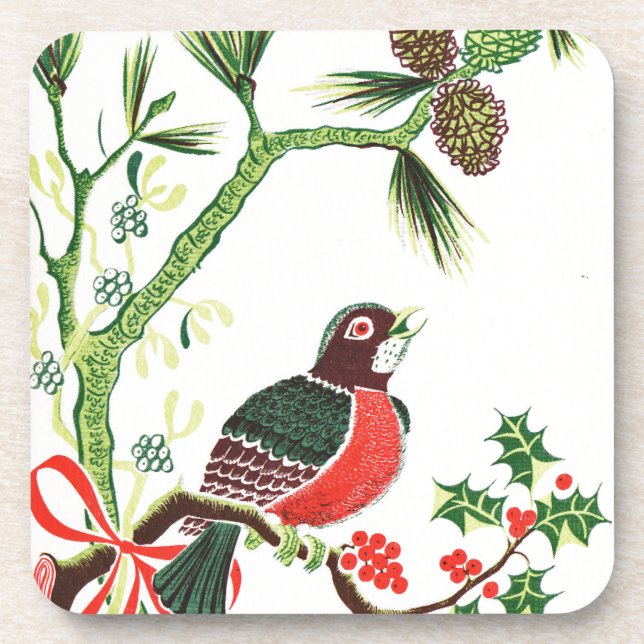 Vintage Christmas Robin Coaster (Front)