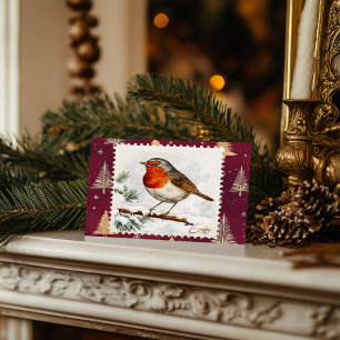 Vintage Christmas Robin Postage Stamp Holiday Postcard