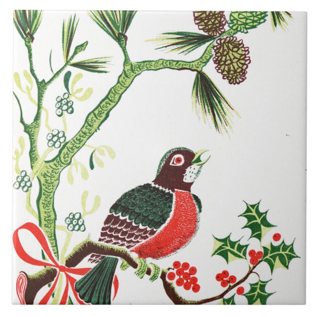 Vintage Christmas Robin Tile (Front)