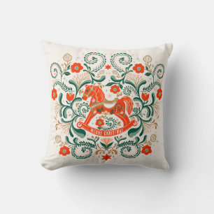 Vintage Christmas rocking horse illustration Poste Cushion