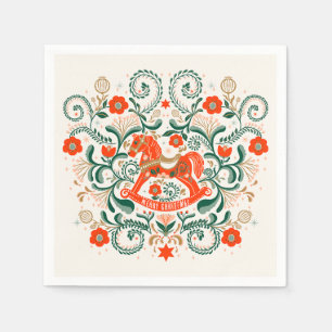 Vintage Christmas rocking horse illustration Poste Napkin