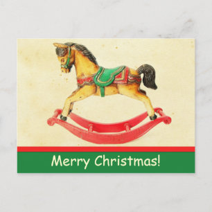 Vintage Christmas Rocking Horse Postcard