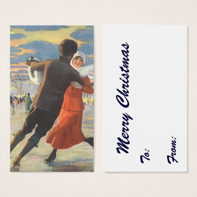 Vintage Christmas, Romantic Couple Ice Skating (Front & Back)