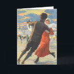 Vintage Christmas, Romantic Couple Ice Skating Holiday Card<br><div class="desc">Vintage illustration Merry Christmas holiday sports image featuring a man and woman in love ice skating. Love and romance on Christmas Day. Very romantic!</div>