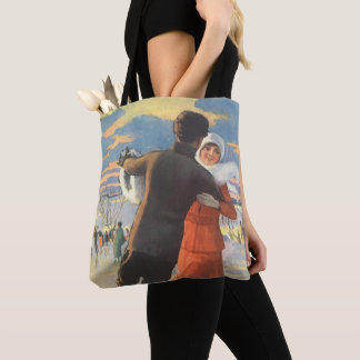 Vintage Christmas, Romantic Couple Ice Skating Tote Bag