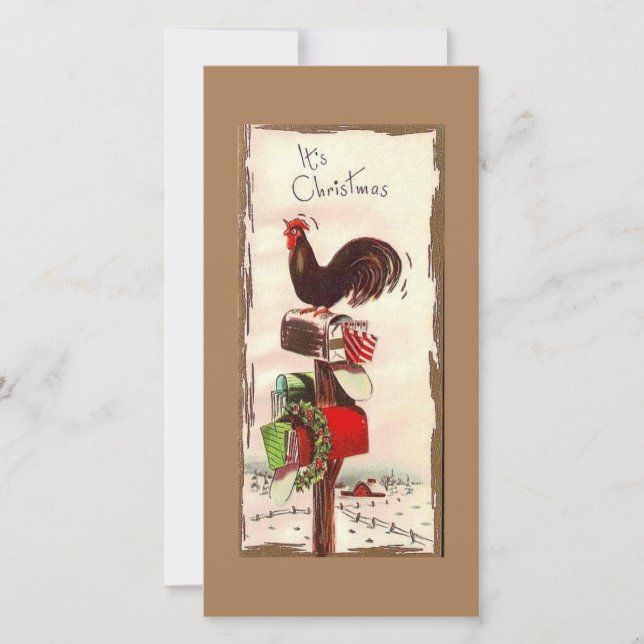 Vintage Christmas Rooster Holiday Card (Front)
