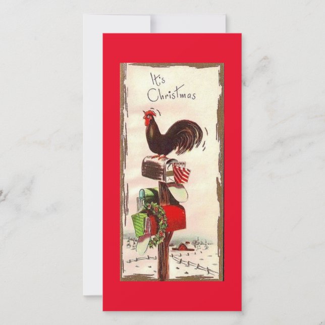 Vintage Christmas Rooster Holiday Card (Front)