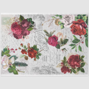 Vintage Christmas Rose Joyeux Noel Ephemera Tissue Paper