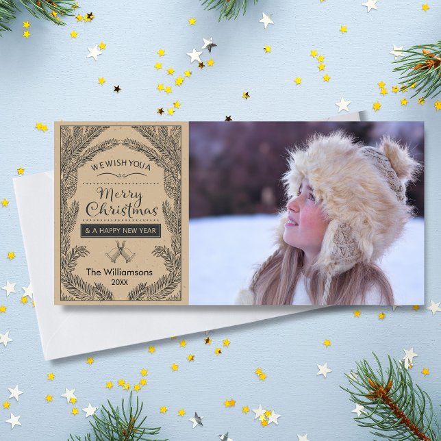 Vintage Christmas Rustic Pine Branch Holiday Photo Card (Creator Uploaded)