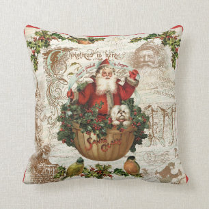 Vintage Christmas Rustic Santa Pillow
