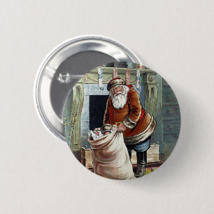 Vintage Christmas, Saint Nicholas by the Fireplace 6 Cm Round Badge