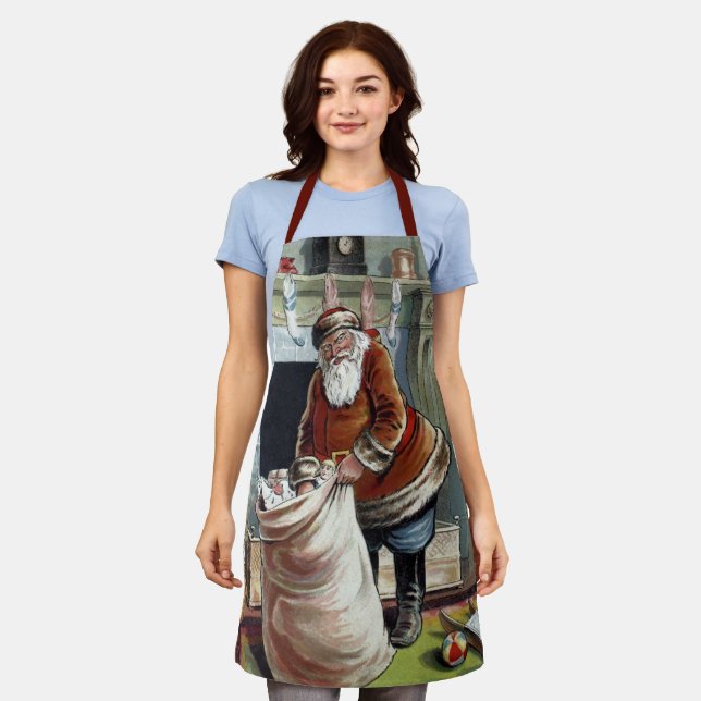 Vintage Christmas, Saint Nicholas by the Fireplace Apron (Worn)