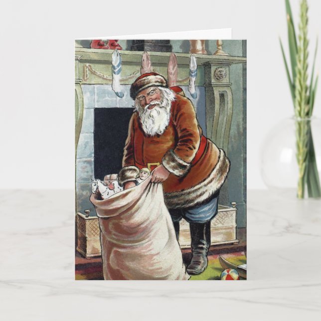 Vintage Christmas, Saint Nicholas by the Fireplace Card (Front)