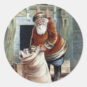 Vintage Christmas, Saint Nicholas by the Fireplace Classic Round Sticker