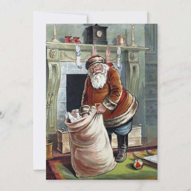 Vintage Christmas, Saint Nicholas by the Fireplace Invitation (Front)