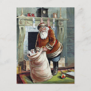 Vintage Christmas, Saint Nicholas by the Fireplace Postcard