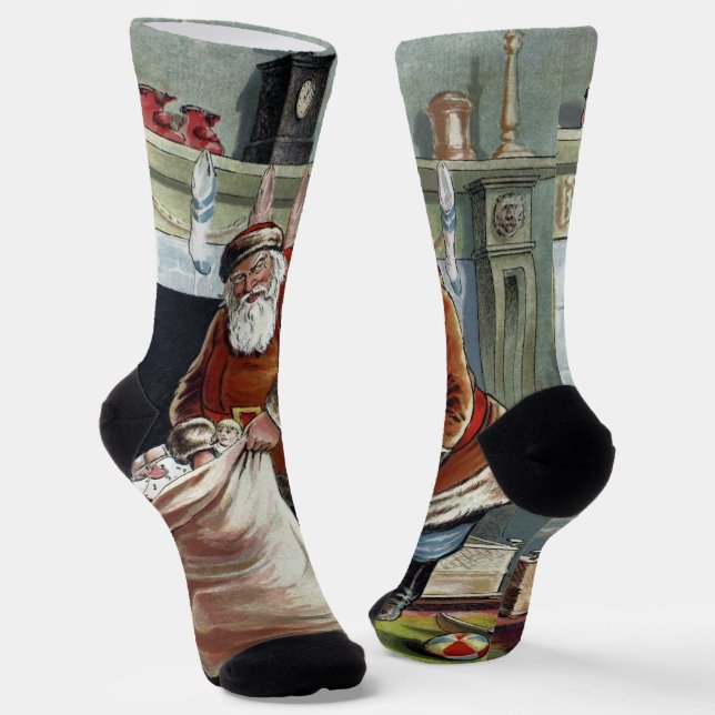 Vintage Christmas, Saint Nicholas by the Fireplace Socks (Angled)