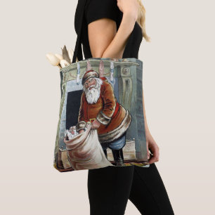 Vintage Christmas, Saint Nicholas by the Fireplace Tote Bag