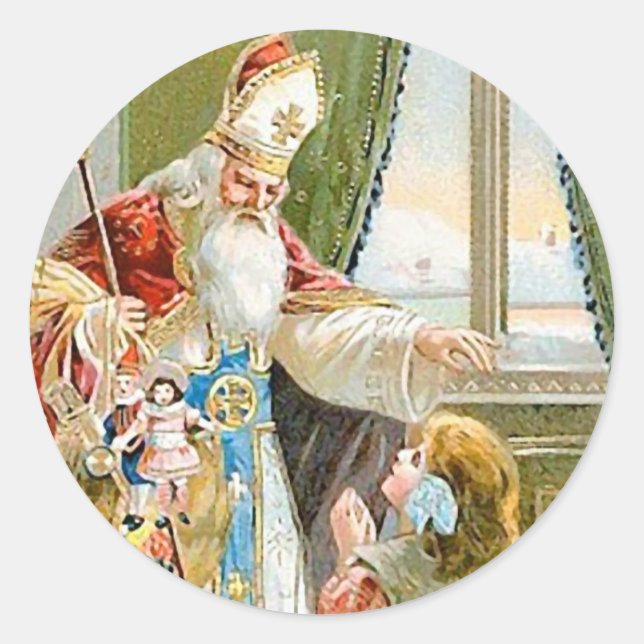 Vintage Christmas Saint Nicholas Classic Round Sticker (Front)