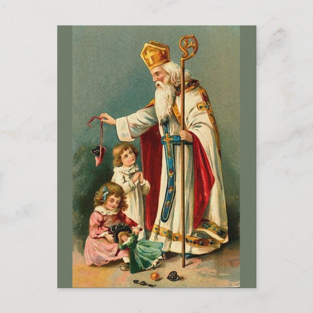 Vintage Christmas Saint Nicholas Holiday Postcard (Front)