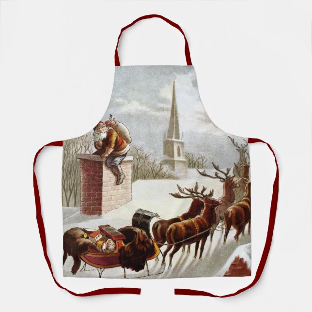 Vintage Christmas, Saint Nicholas on the Rooftop Apron (Front)