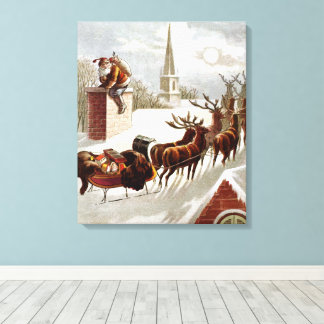 Vintage Christmas, Saint Nicholas on the Rooftop Canvas Print