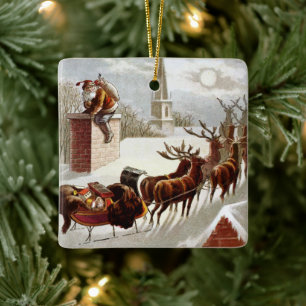 Vintage Christmas, Saint Nicholas on the Rooftop Ceramic Ornament