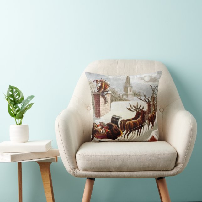 Vintage Christmas, Saint Nicholas on the Rooftop Cushion (Chair)
