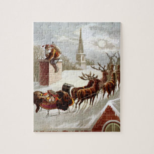 Vintage Christmas, Saint Nicholas on the Rooftop Jigsaw Puzzle