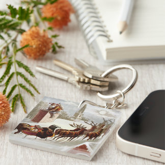 Vintage Christmas, Saint Nicholas on the Rooftop Key Ring