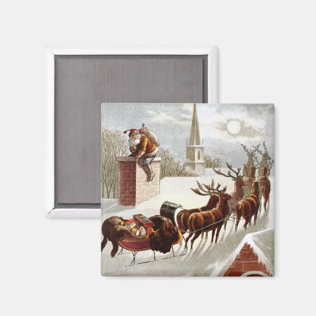 Vintage Christmas, Saint Nicholas on the Rooftop Magnet (Front/Back)