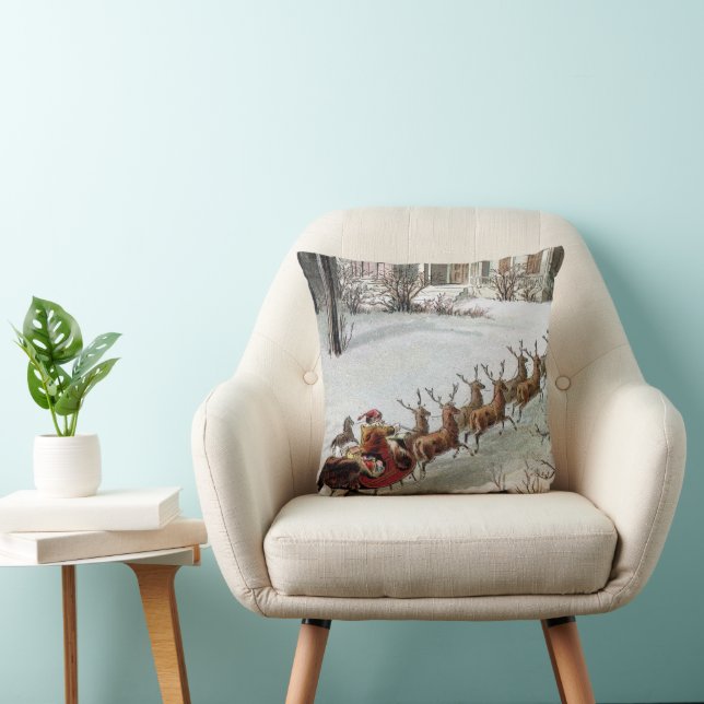 Vintage Christmas, Saint Nicholas with Reindeer Cushion (Chair)