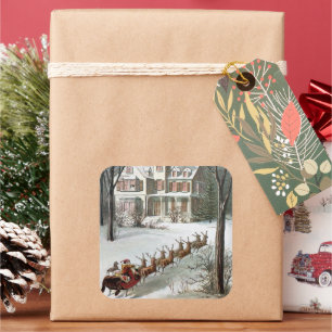 Vintage Christmas, Saint Nicholas with Reindeer Square Sticker