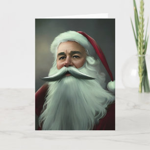 Vintage Christmas Sant Claus grey white moustache Card
