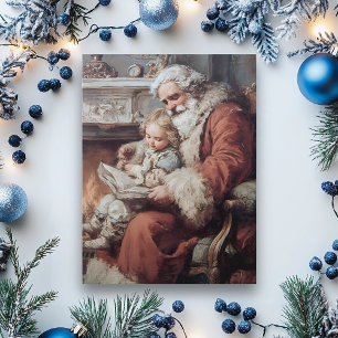 Vintage Christmas Santa and Child Postcard
