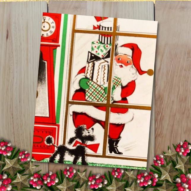 Vintage Christmas Santa And Dog Holiday Card (Creator Uploaded)