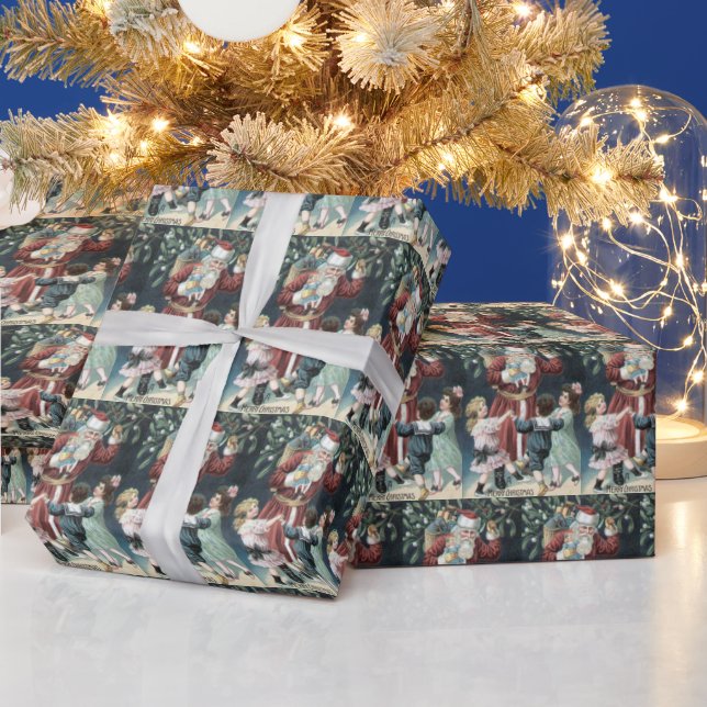 vintage Christmas Santa and kids Wrapping Paper (Holidays)