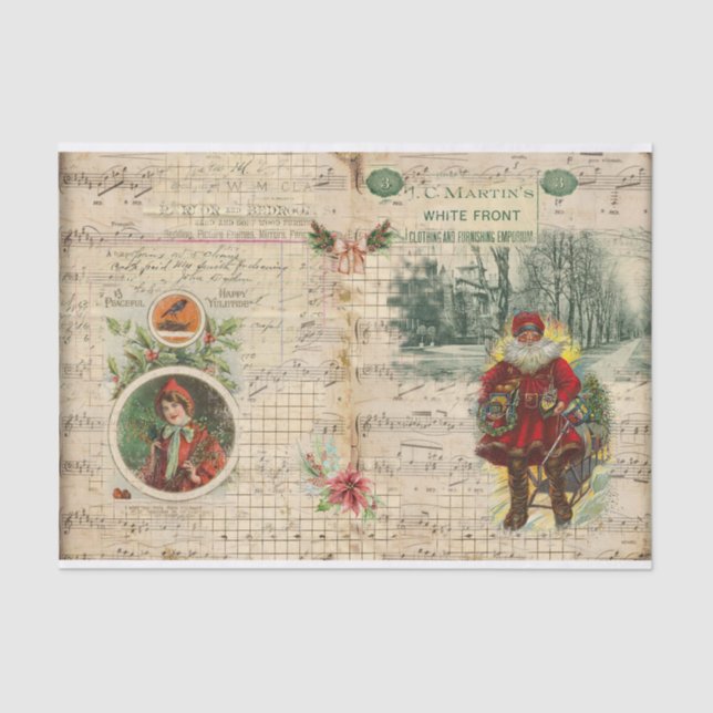Vintage Christmas Santa and Musical Notes Tissue Paper (Front)